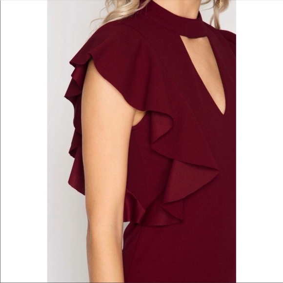 New In Burgundy Ruffled Sleeve Dress - Picture 7 of 7